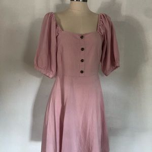 Pink ruched puffy sleeve mini dress